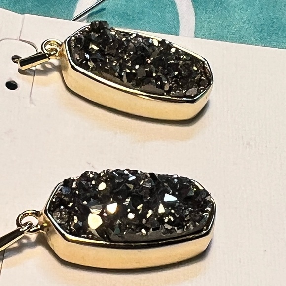 NWOT Kendra Scott Danay Earrings Chunky Platinum Drusy & Yellow Gold SO PERFECT! - Picture 4 of 9
